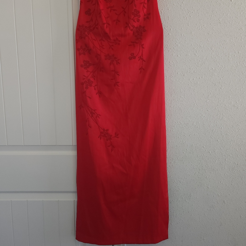 Windsor Satin Rhinestone Lace Red Prom Dress Size 7 Juniors - Picture 6 of 10